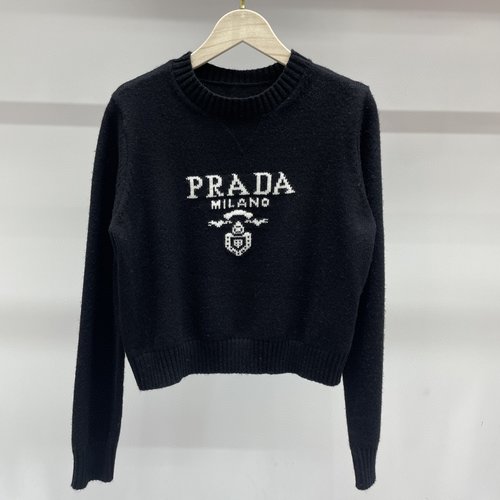 Prada Multi-Color Jacquard Logo Cashmere Short Top