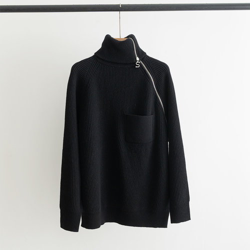 Max Mara High-Neck Zippered Wool Sweater with Pocket in Relaxed Style