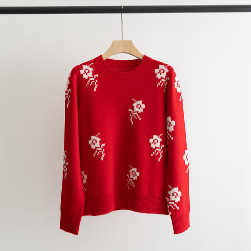 Jil Sanders Round Neck Floral Cashmere Knitwear with Local Jacquard