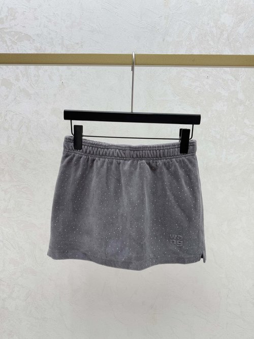 Alexander Wang Solid Khaki and Grey Rhinestone Knit Skirt