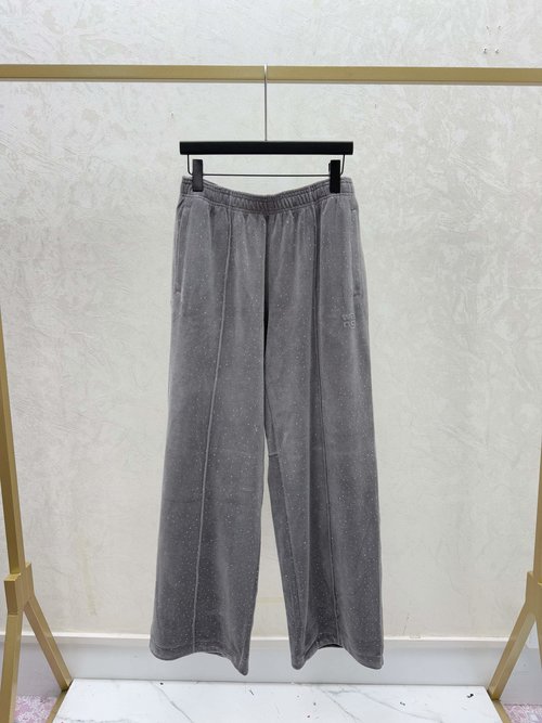 Alexander Wang Solid Khaki and Grey Rhinestone Knit Trousers