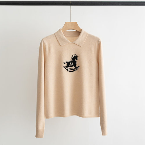 Max Mara Soft and Warm Camel Cashmere Blend Horse Pattern Sweater