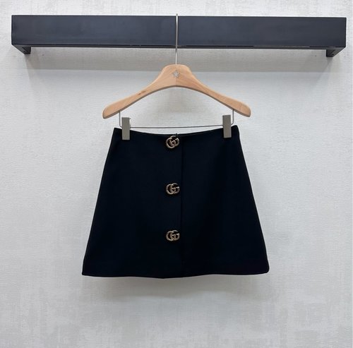 Gucci Imported Wool A-line Skirt with Double G Buttons