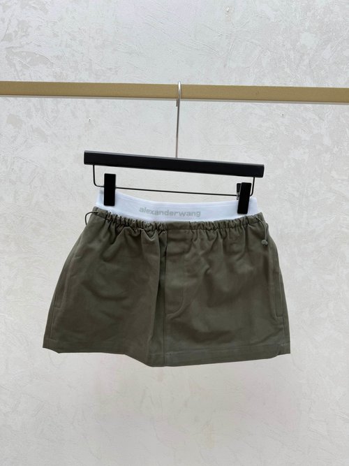 Alexander Wang Contrasting Letter Simple Skirt in Khaki and Green