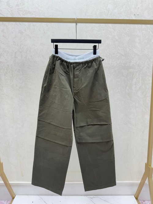 Alexander Wang Contrast Letter Simple Trousers in Khaki and Green