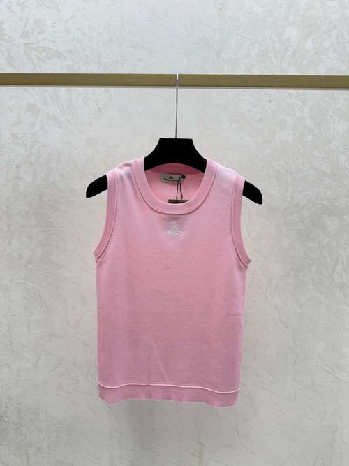 Vivienne Westhood Solid Color Round Neck Knitted Vest in White, Pink and Blue