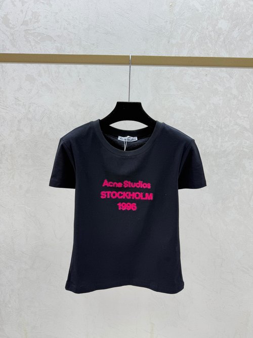 Acne Studios White and Black Color Block Letter Embroidered Round Neck Short Sleeve