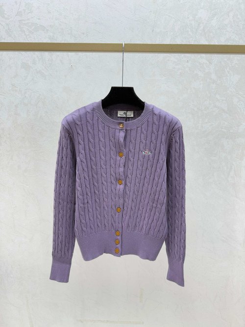Vivienne Westhood Solid Color Simple Round Neck Knitted Cardigan