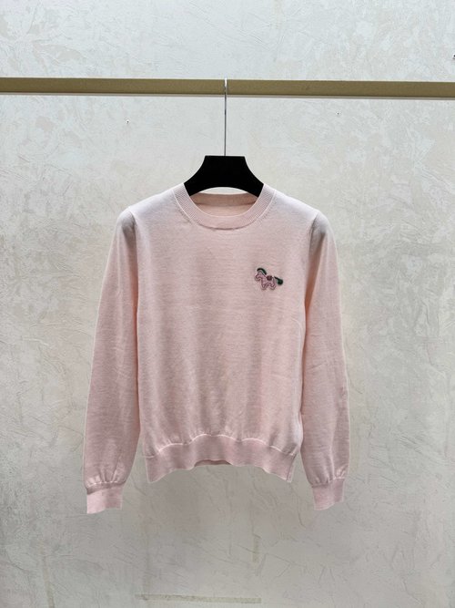 Gucci Solid Color Round-Neck Knit Long Sleeve in Apricot, Pink, Red