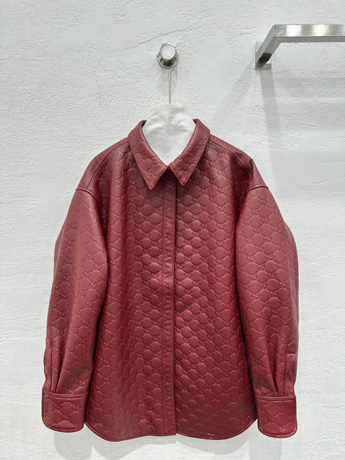 Gucci Customized All-Print Logo Sheepskin Shirt Jacket with Side Pockets