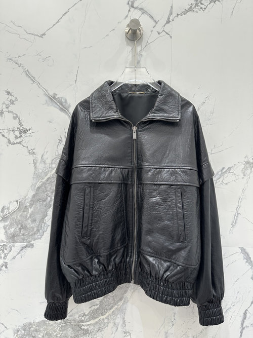 Yves Saint Laurent Exclusive Imported Lambskin Bicolor Waxed Motorcycle Jacket