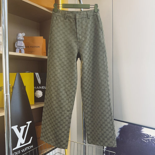 Gucci Double G Jacquard High-Waist Straight Trousers for Elegant Look