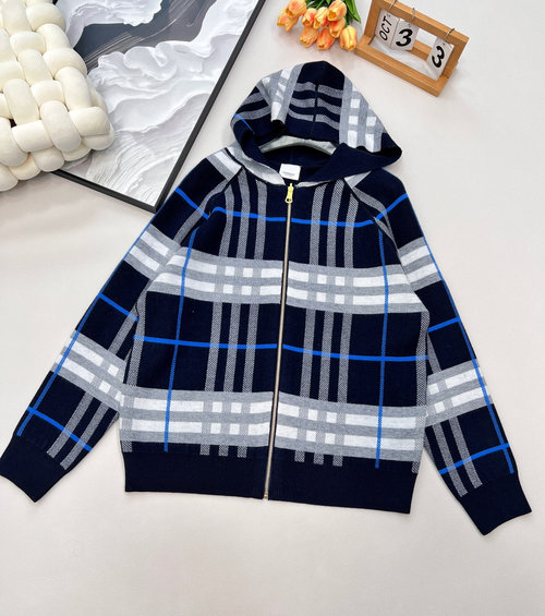 Burberry Reversible Wool Cardigan, Horse Logo, Classic Check Pattern