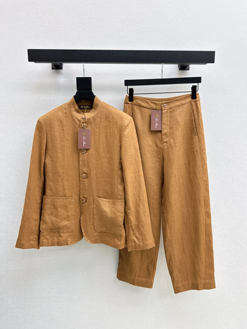 Loro Piana Chic Stand-Collar Coat with Delicate Logo Embroidery