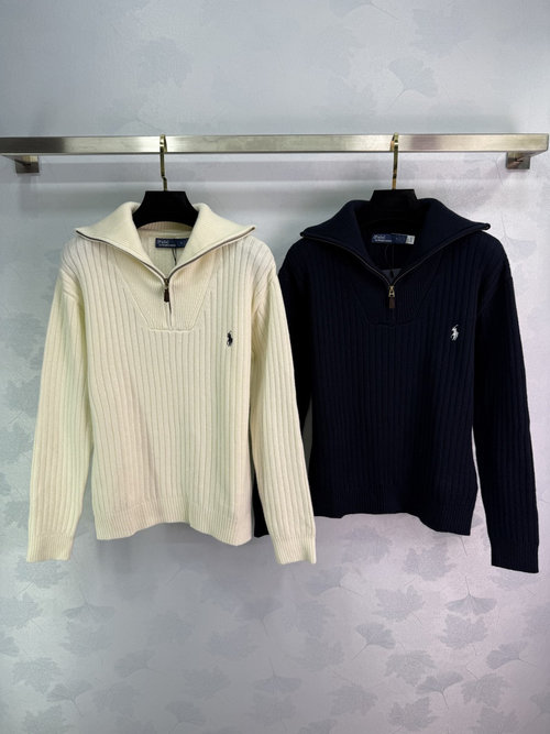 Polo Ralph Lauren Zipper Knit Sweater with Horse Logo, Soft and Comfortable