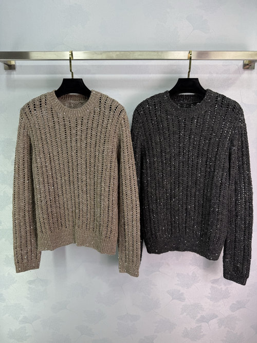 Brunello Cucinelli Sequined Knit Sweater with Swiss Machine Knitting