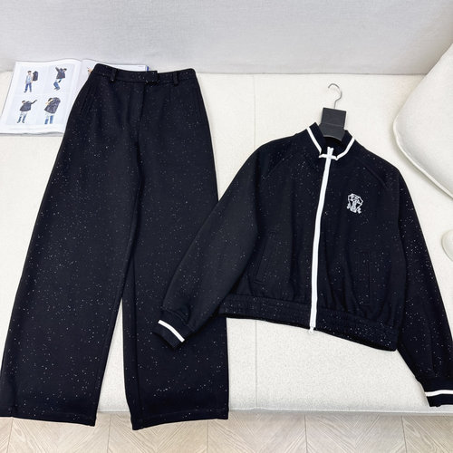 Brunello Cucinelli Glittery Casual Set with Stand-Collar Hoodie