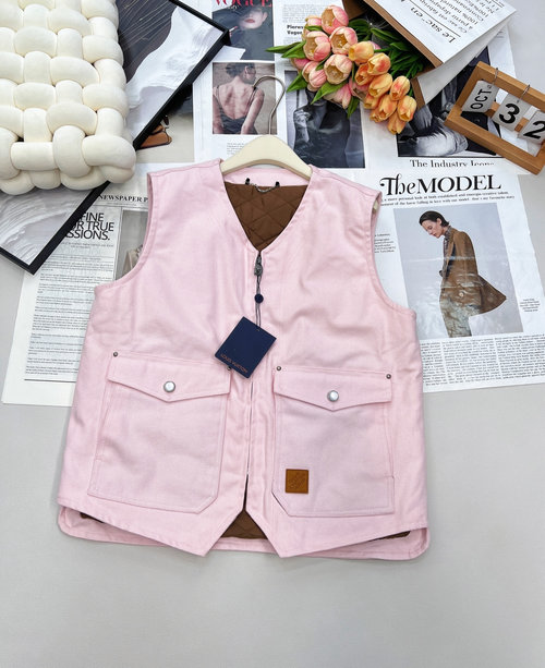 Louis Vuitton Denim Quilted Cotton Vest with Heart - Shaped Neckline for a Graceful Look