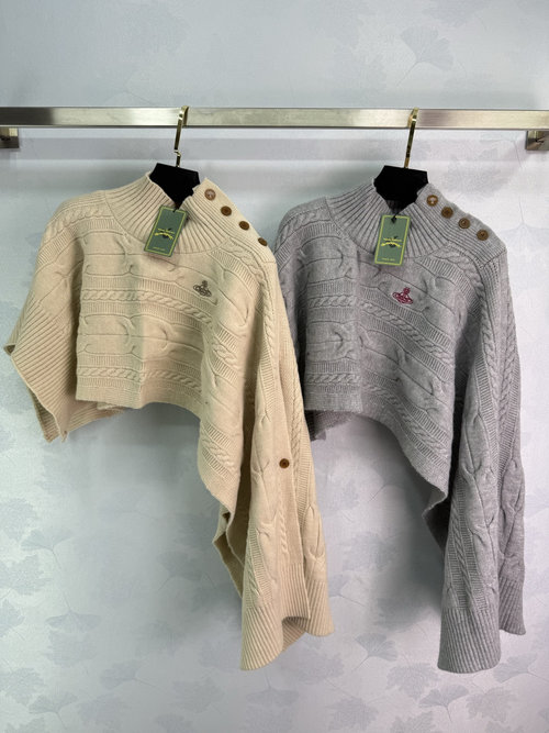 Vivienne Westhood Versatile Saturn Knit Cape Shawl with Embroidered Design and Buttons