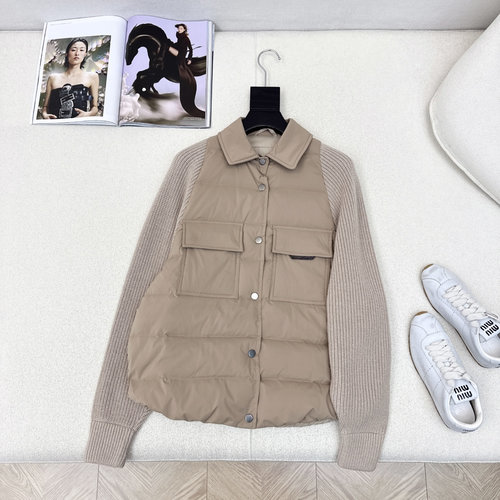 Brunello Cucinelli High - end Wool Knit Stitched Down Jacket