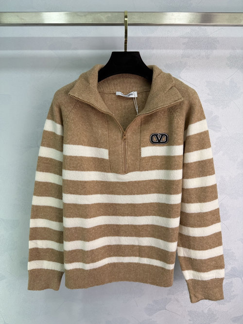 Valentino Stylish Striped Knit Half-Zip Shirt with Logo