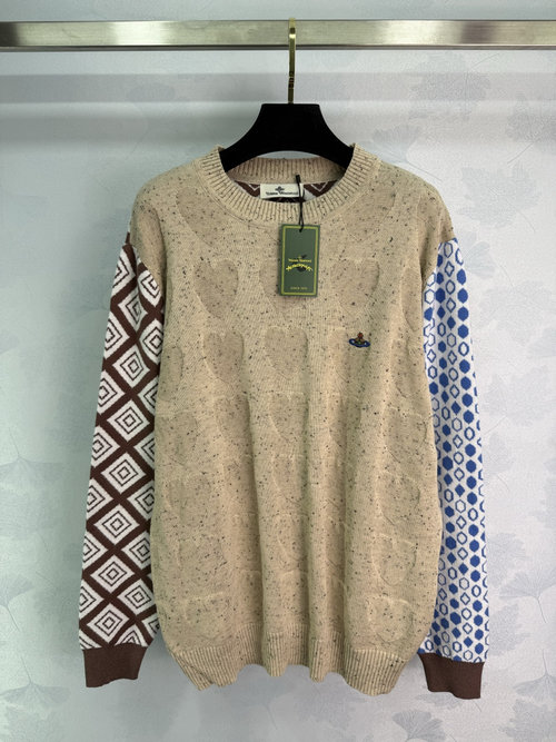 Vivienne Westhood Saturn Embroidered Diamond-Pattern Sweater, Retro Style