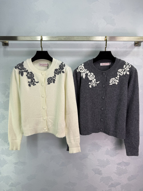 Valentino Graceful Knit Cardigan with Crochet Flowers