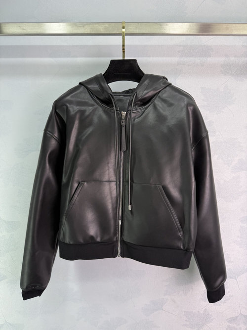 Loewe Faux Leather Zippered Jacket with Logo and Large Pockets