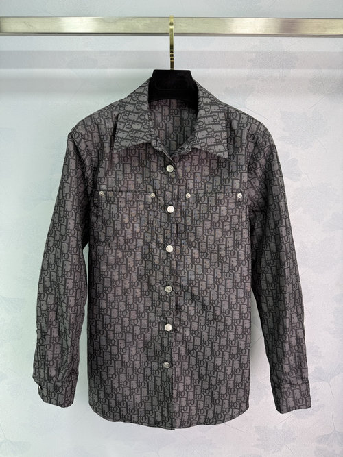 Dior Denim Shirt with All-Over Logo Print and Fine Workmanship