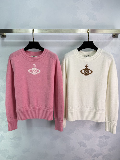 Vivienne Westhood Saturn Embroidery Sweater with Round Neck and Distinctive Knit Texture