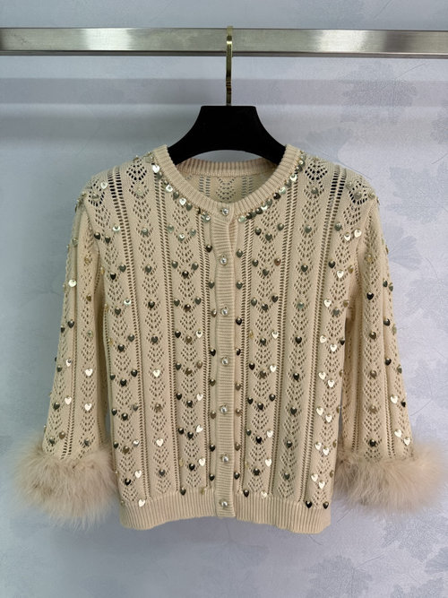 Valentino Feather - Embellished Sequined Knit Cardigan, Elegant and Stylish