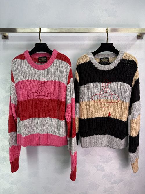 Vivienne Westhood Stripe Pullover Sweater with Saturn Embroidery and Elastic Trim