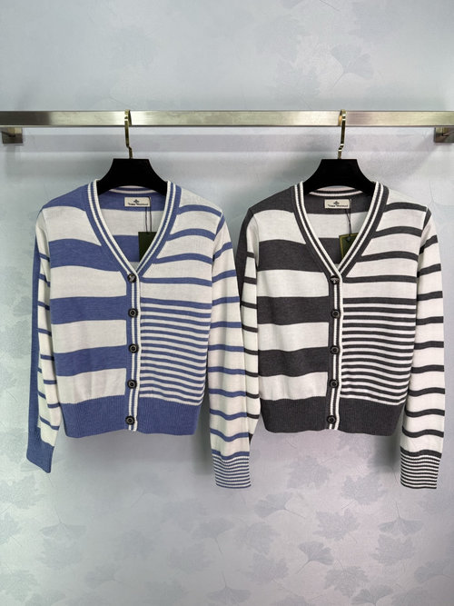 Vivienne Westhood Striped Knit Cardigan with V-neck and Single-row Buttons