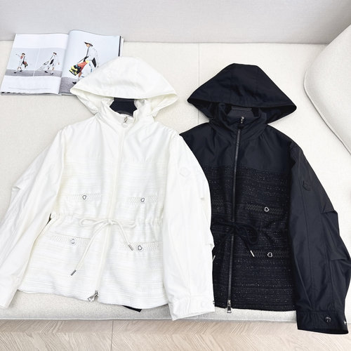 Moncler Stylish Drawstring Waist Trench Coat with Knitted Splicing