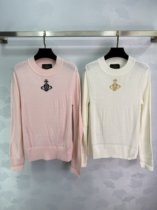 Vivienne Westhood Saturn Embroidered Wool Sweater with Classic Round Neck and Clear, Textured Finish