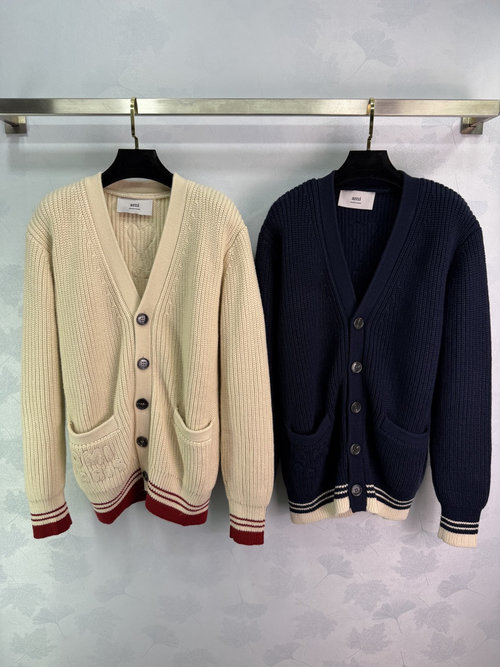 Versace Refined V-Neck Knitted Sweater with Striped Contrast and Heart Logo Accents