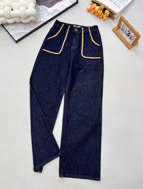 Versace Color-Block Denim Jeans with Oversized Pockets and Embroidered Logo