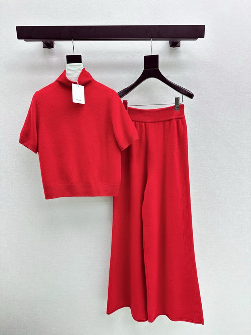 The Row Minimalist Wool Suit with High-Collar Sweater and Straight Pants