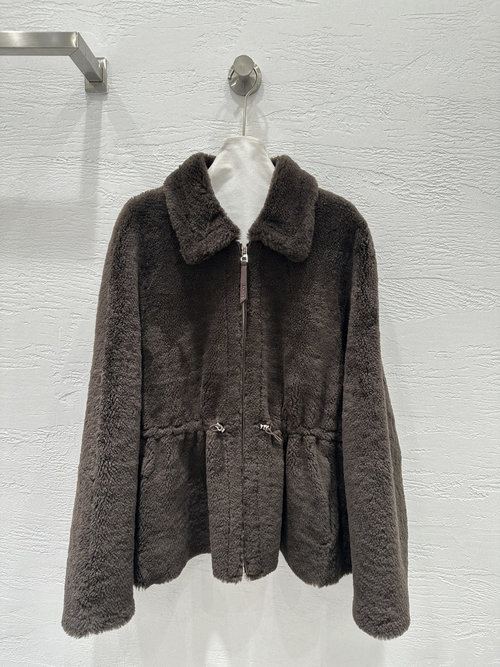 Loewe Exclusive Imported Merino Fur Jacket with Collar and Waist Drawstring