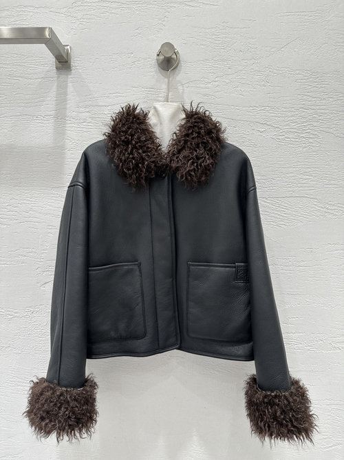Loewe Exclusive Imported Alpaca Lamb Fur Jacket with Contrasting Collar