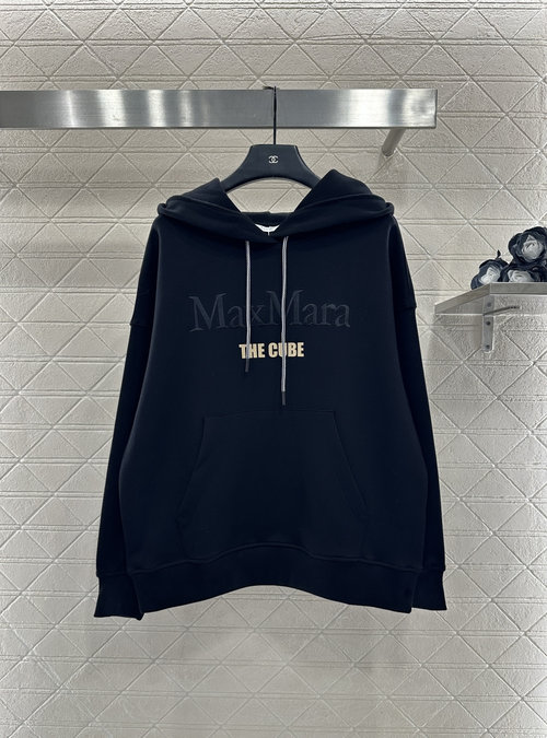Max Mara Embroidered Logo Drawstring Hoodie in Premium Cotton for a Sophisticated Look