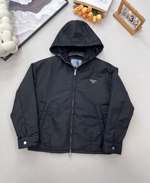 Prada Exclusive Nylon Short Hooded Jacket with Triangle Logo