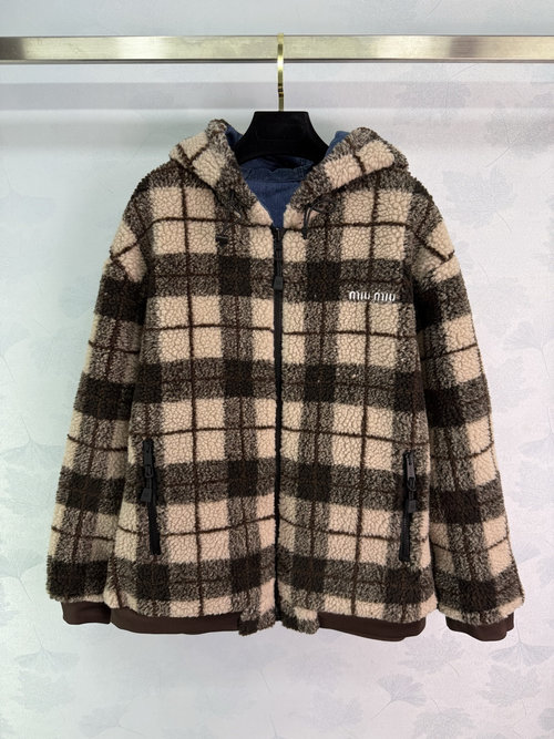 Miu Miu Double - faced Denim Jacket with Teddy Bear Hood, Ideal for Casual and Warm Winter Wear