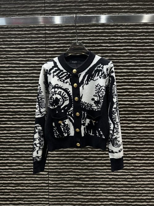 Balmain All-over Jacquard Crafted Cardigan, New Arrival