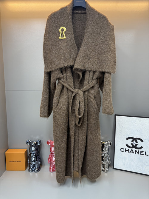 Schiaparelli Relaxed-Fit Bathrobe Knit Sweater Coat in Gray