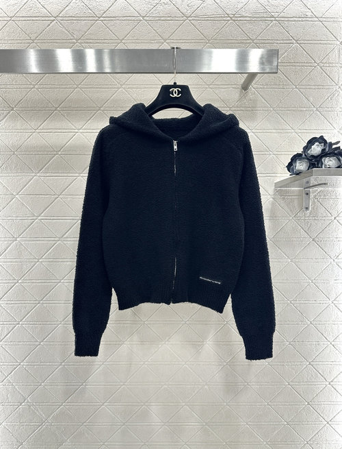 Alexander Wang Hooded Knit Zipper Coat with Letter Logo for Stylish Layering
