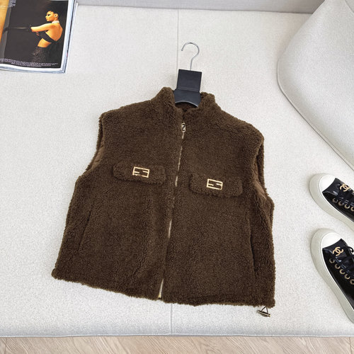 Fendi Teddy Fleece Snap-Up Vest for Layering