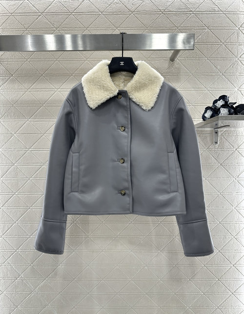 Loewe Elegant and Warm Faux Fur Coat with Colorful Collar