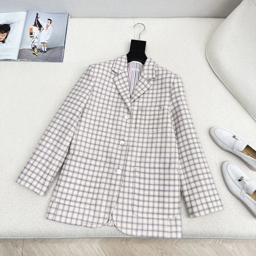 Thom Browne Pink Checked Tweed Single-breasted Suit Jacket