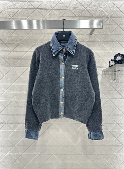 Miu Miu Custom YB Wool Yarn Denim Knit Jacket